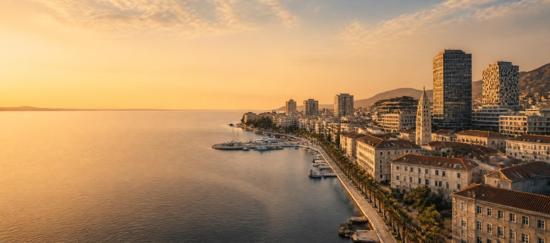 Adriatic coastal city where historic architecture meets modern business towers